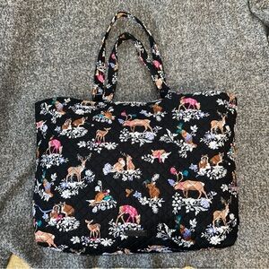 Vera Bradley Grand Tote black deer raccoons Merry Mischief pattern